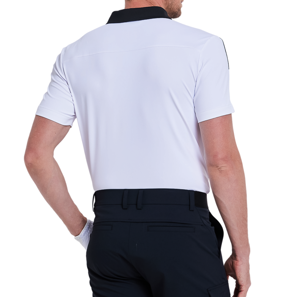 男撞色領涼感短袖(白)