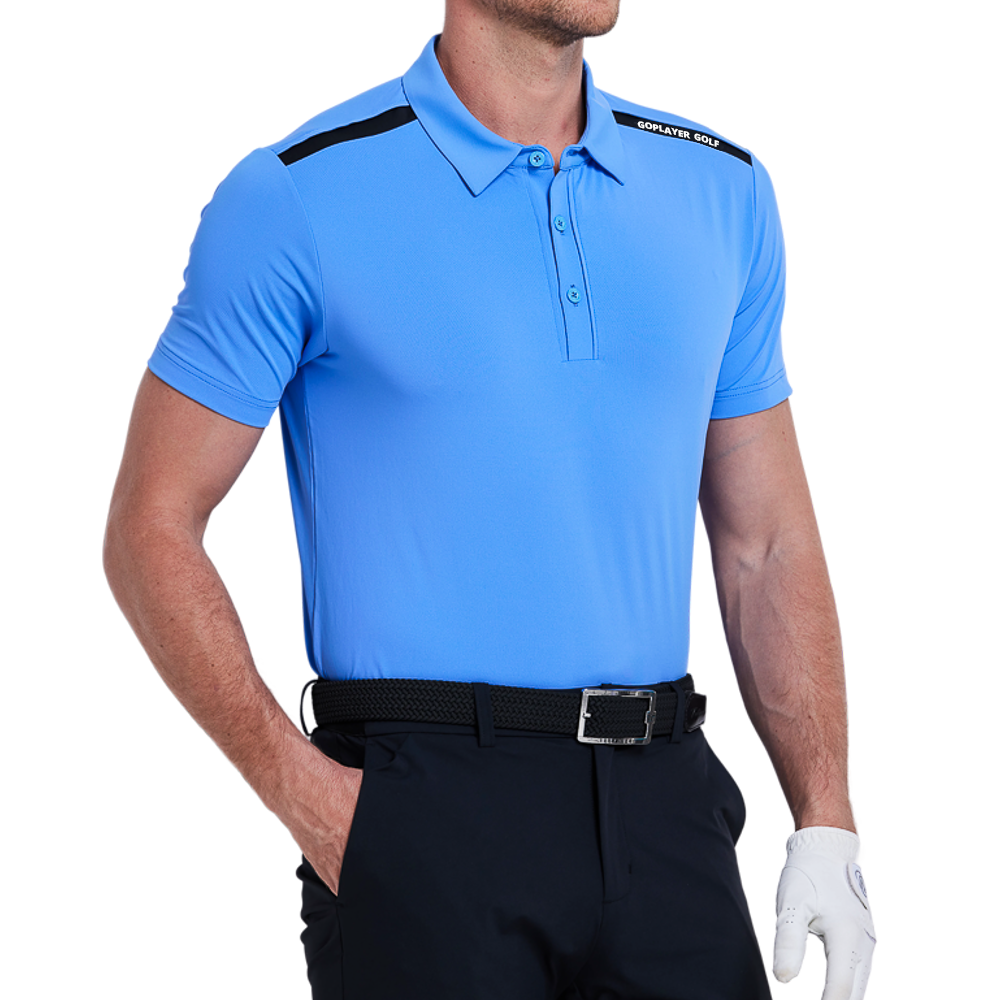 男撞色肩短袖(翠藍)