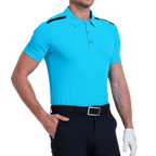 男撞色肩短袖(湖藍)