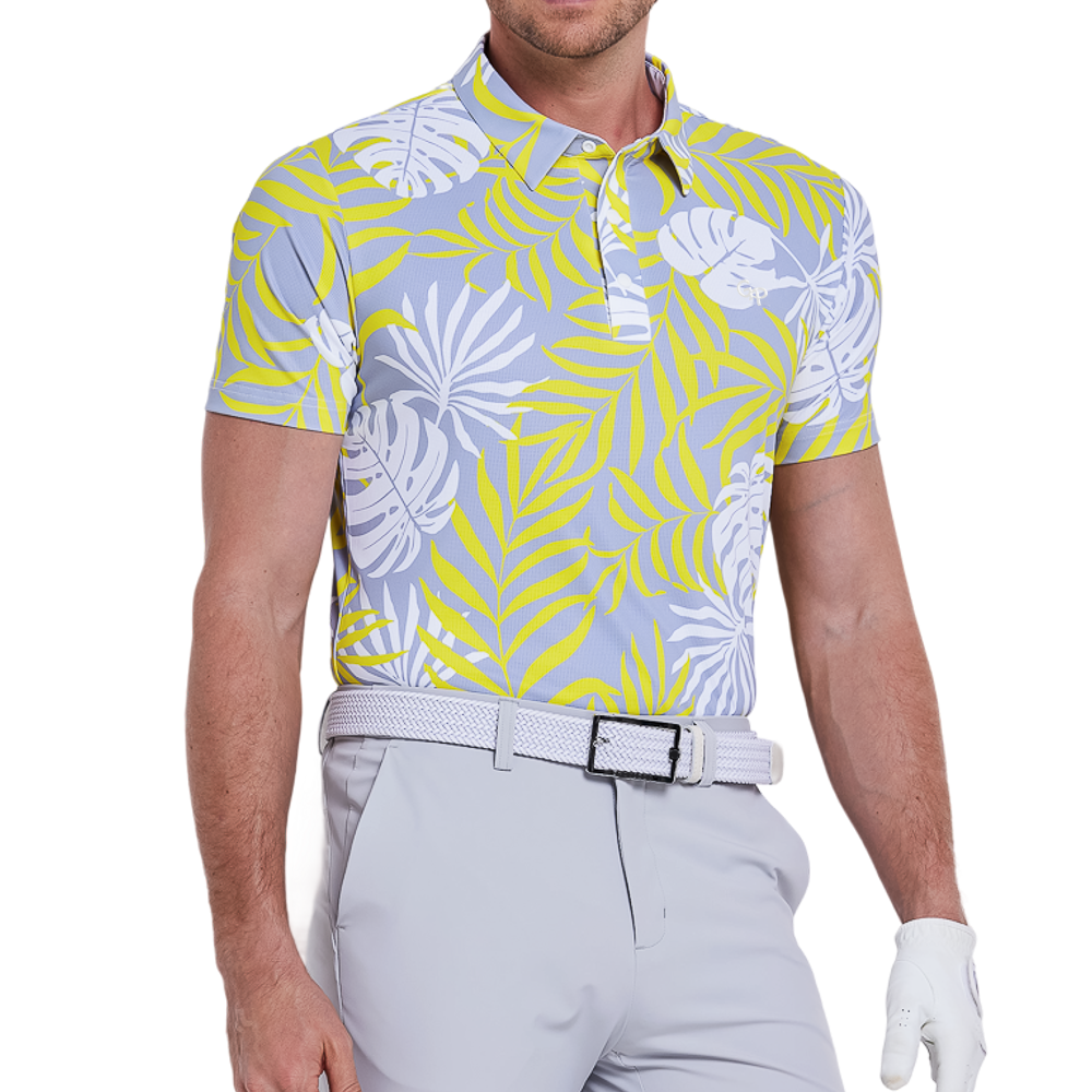 男星孔透氣印花短袖(灰黃)