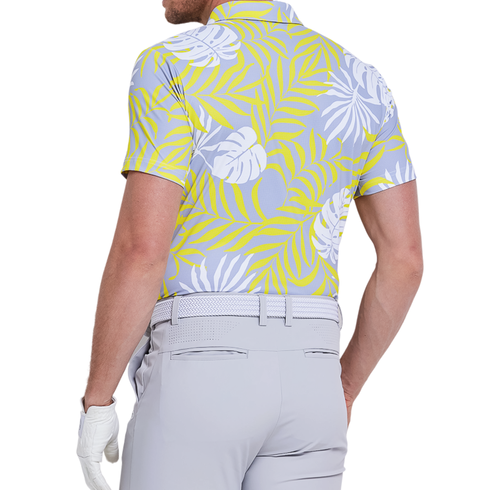 男星孔透氣印花短袖(灰黃)