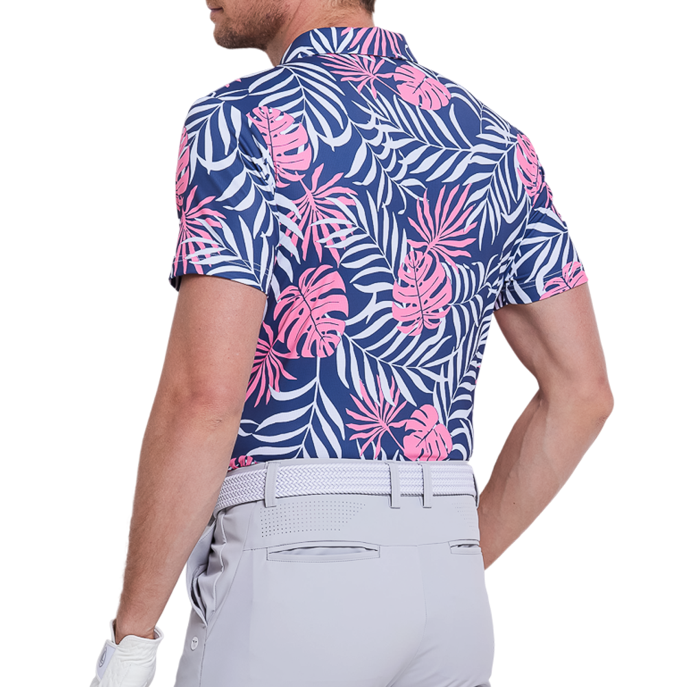 男星孔透氣印花短袖(寶藍洋紅)