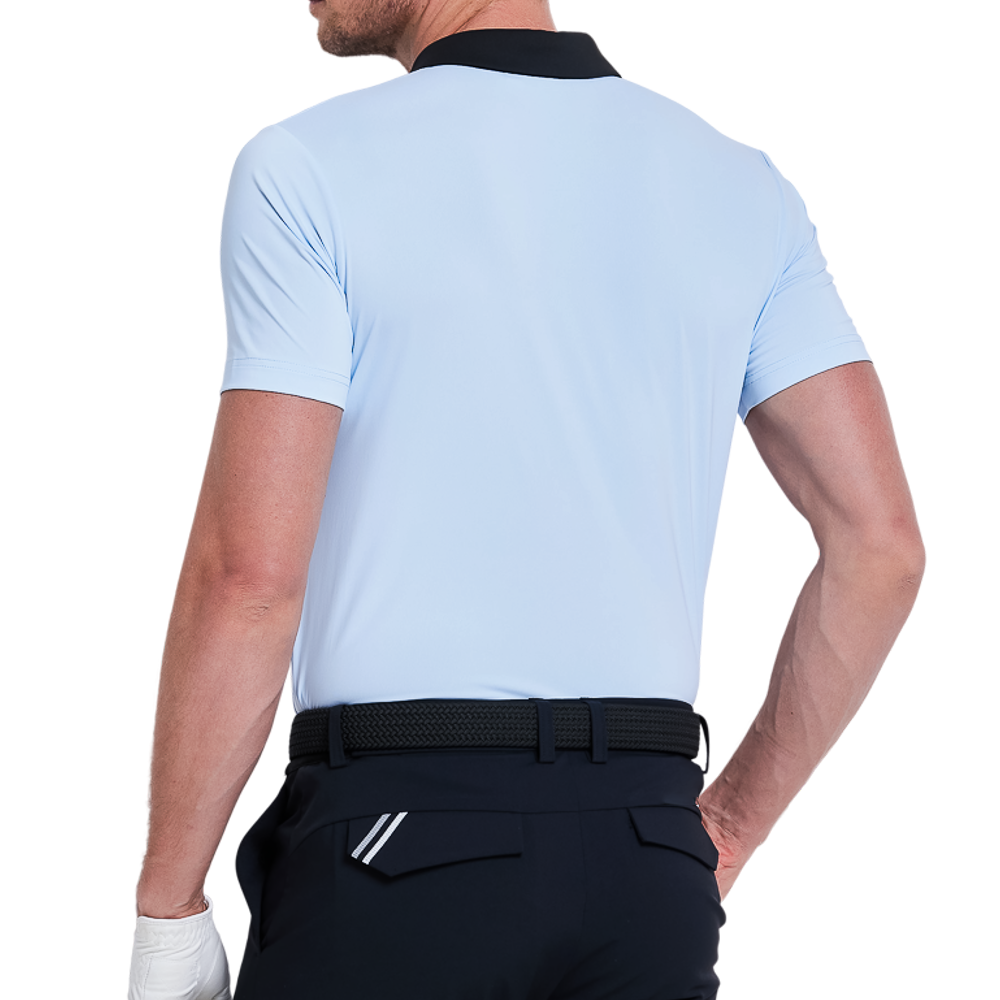 男撞色領涼感短袖(冰清藍)