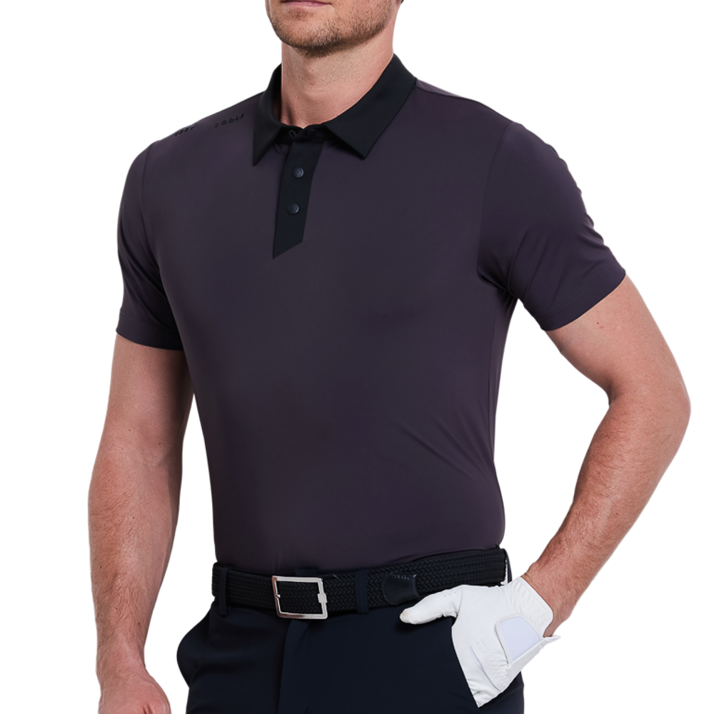 男撞色領涼感短袖(深咖灰)