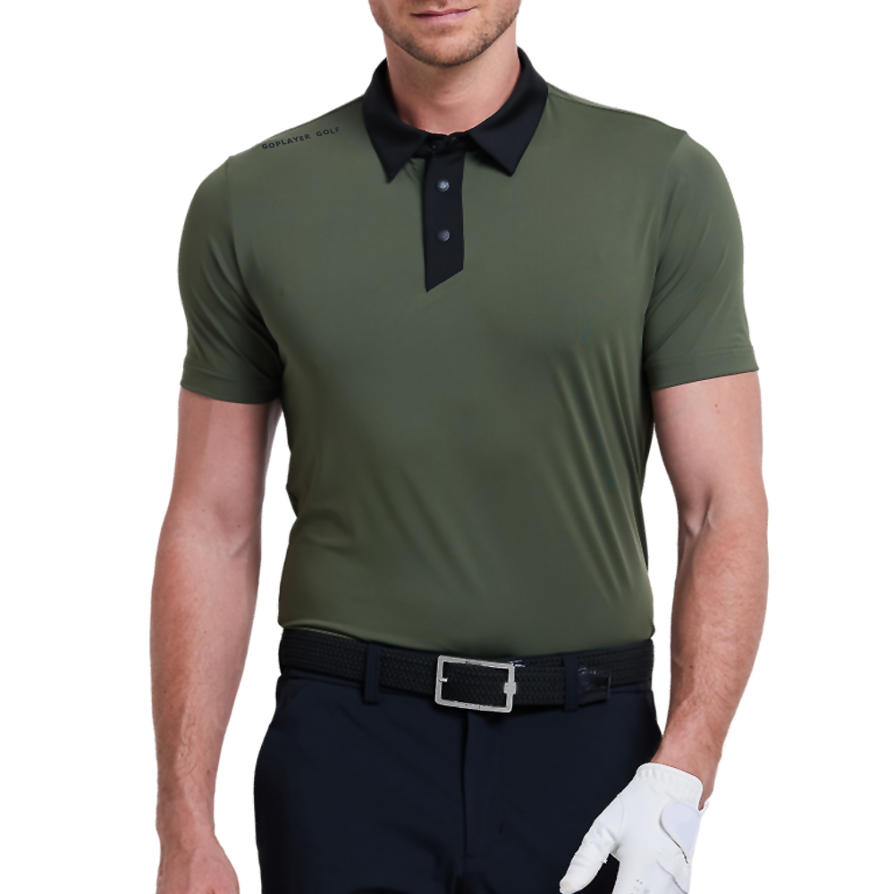 男撞色領涼感短袖(深軍綠)