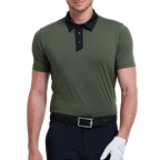 メンズ カラーブロックカラー クールタッチ 半袖シャツ (ダークミリタリーグリーン)