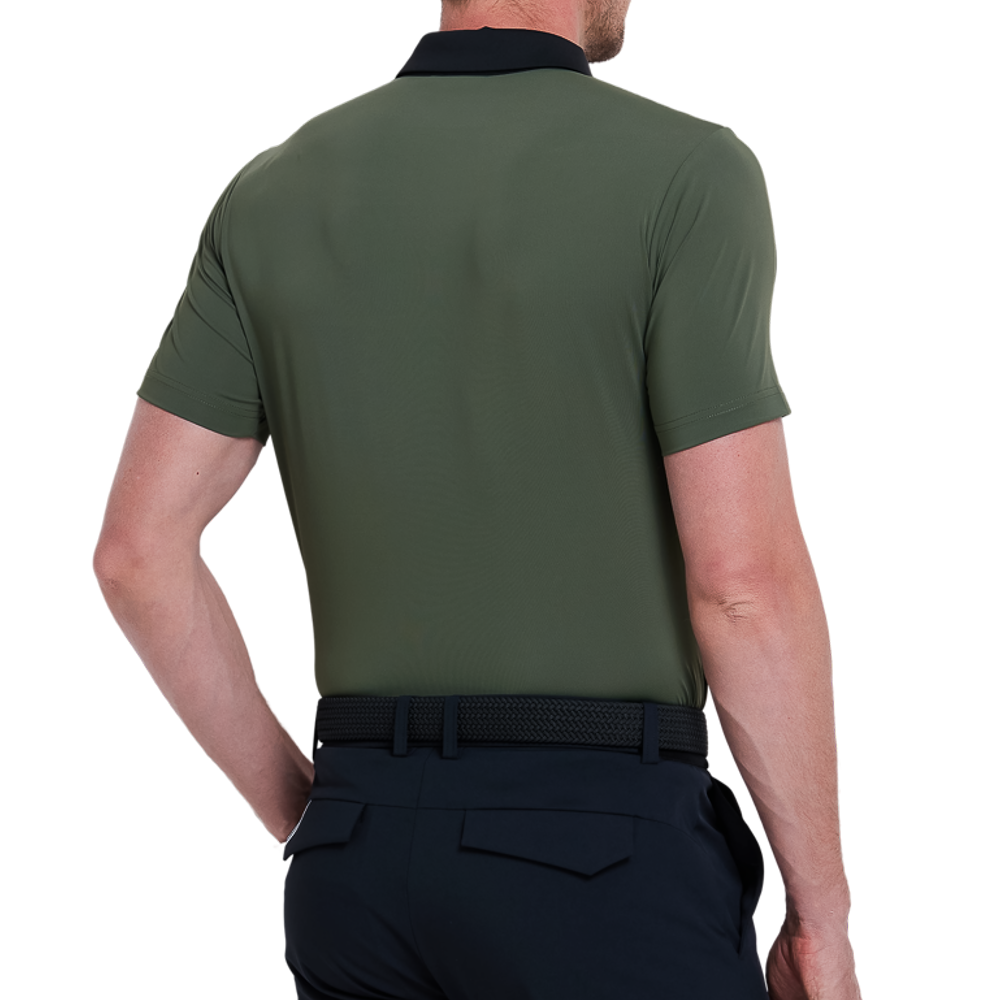 男撞色領涼感短袖(深軍綠)