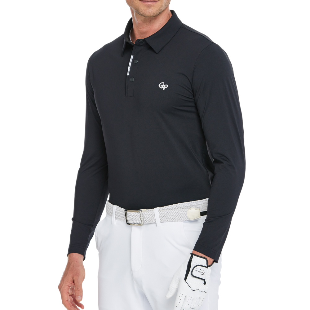 男高密翻領長袖(黑)