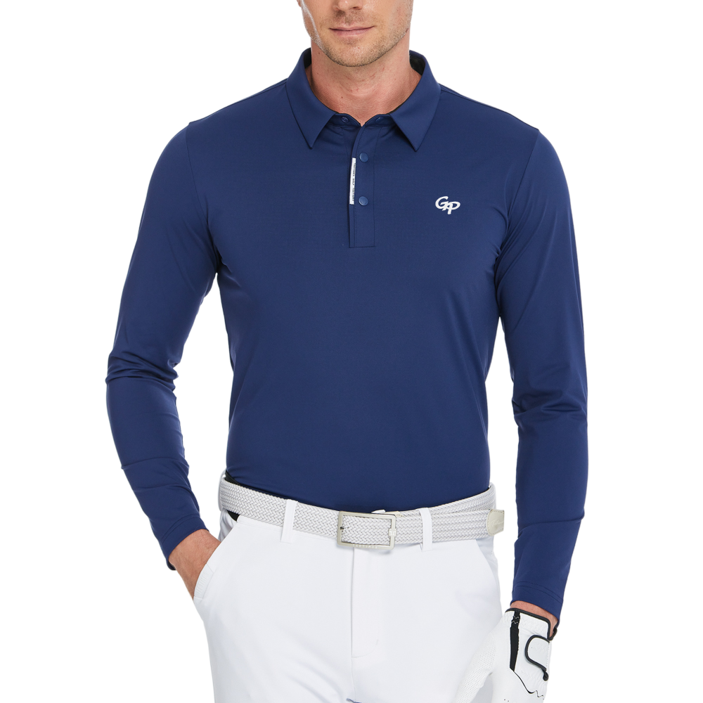 Men's high-density collared long-sleeved shirt (royal blue)