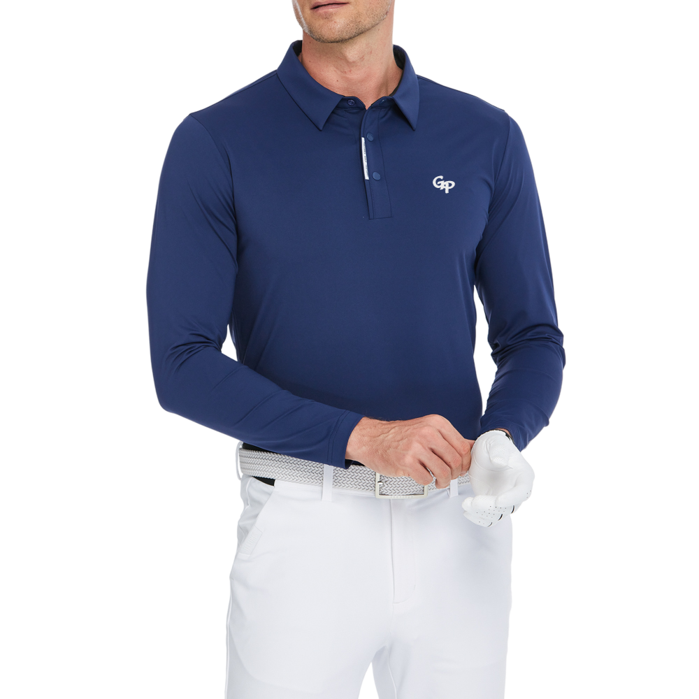 Men's high-density collared long-sleeved shirt (royal blue)