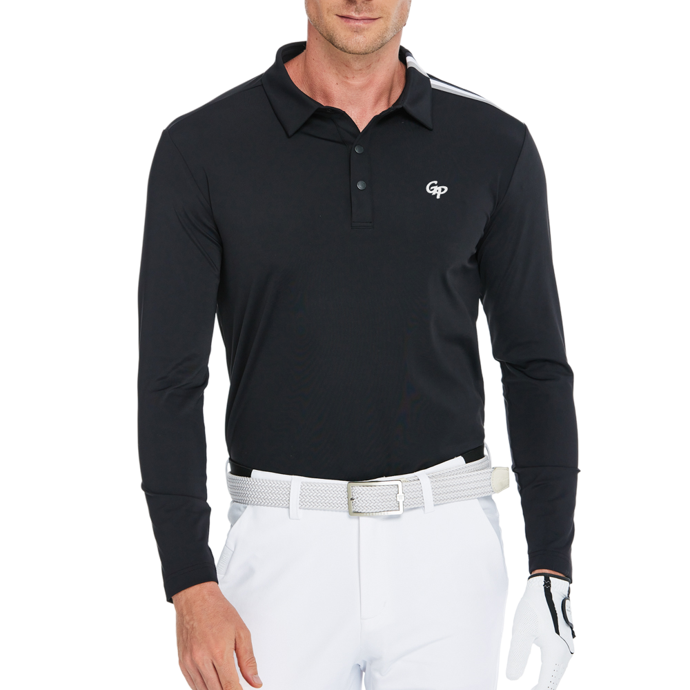 男絲光磨絨翻領長袖(黑)