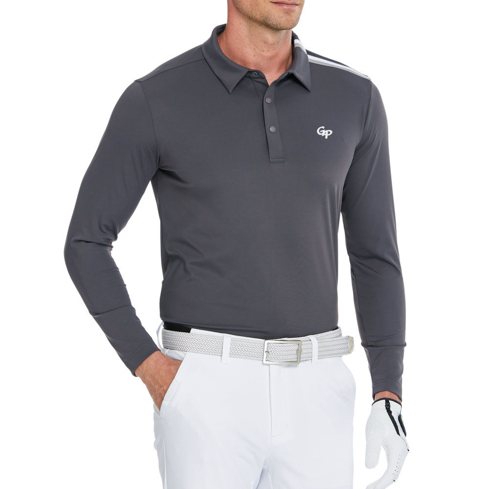 メンズ シルケットフリース 長袖 襟付き Tシャツ (グレー)