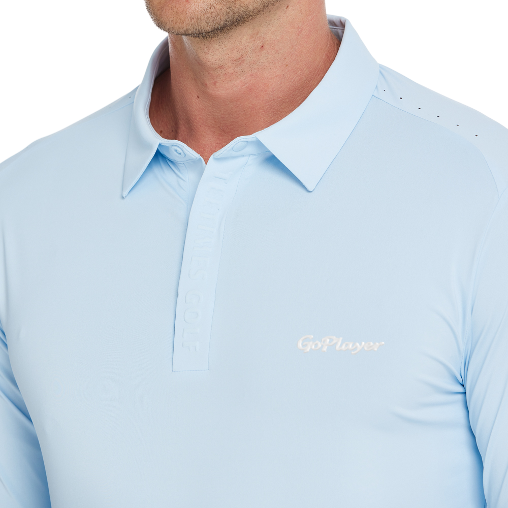 Men's Cool-Feel Long-Sleeved Collared Top (Ice Blue)
