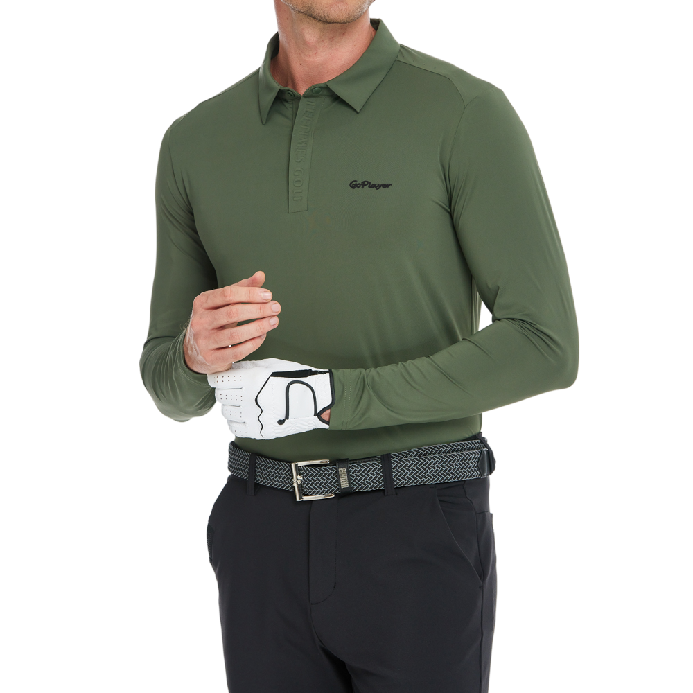 Men's Cool-Feel Long-Sleeve Collared Shirt (Army Green)