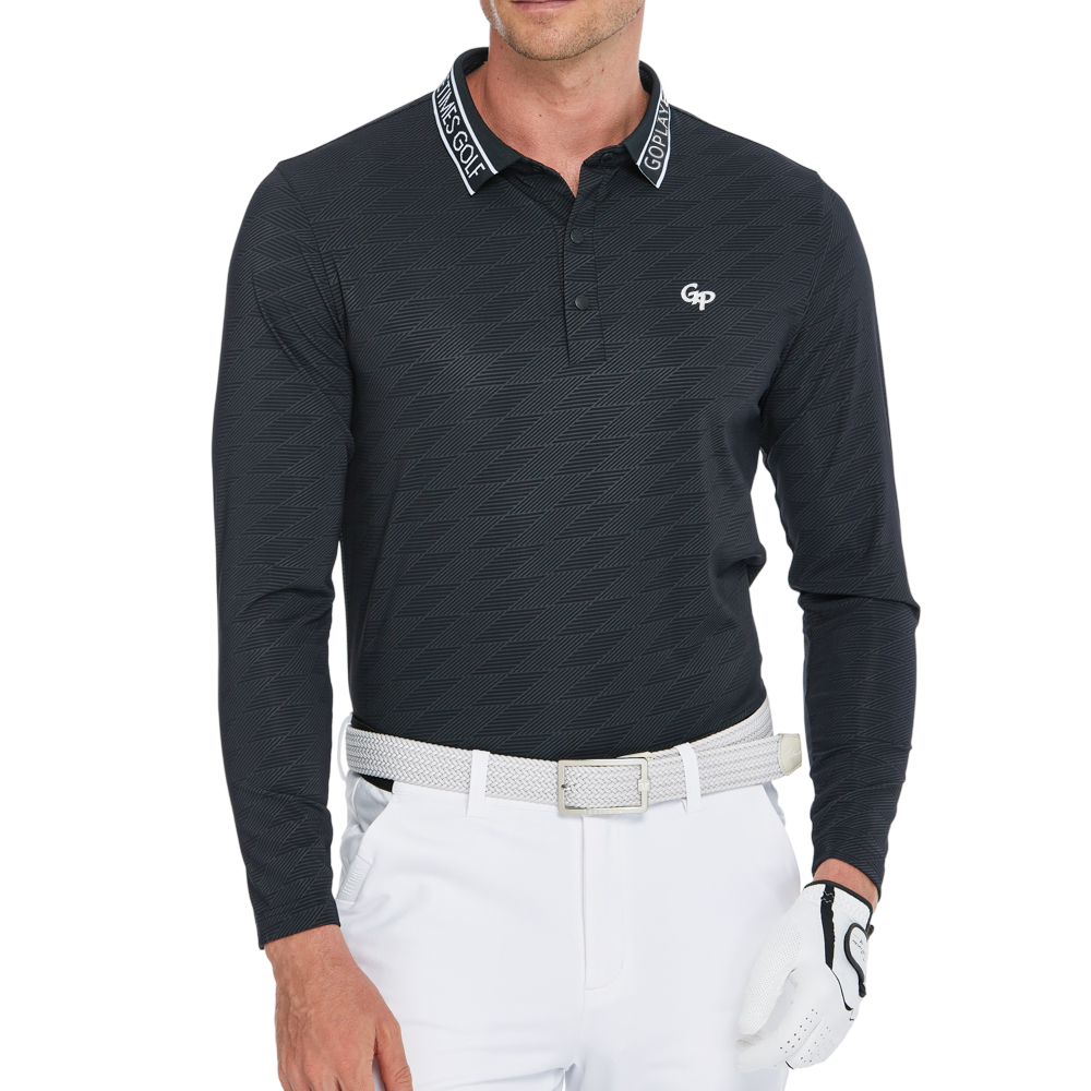 男菱格針織提花長袖(黑)