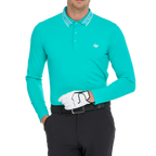 メンズ ダイヤモンド柄 ニットジャカード 長袖シャツ（シアン/ブルー）