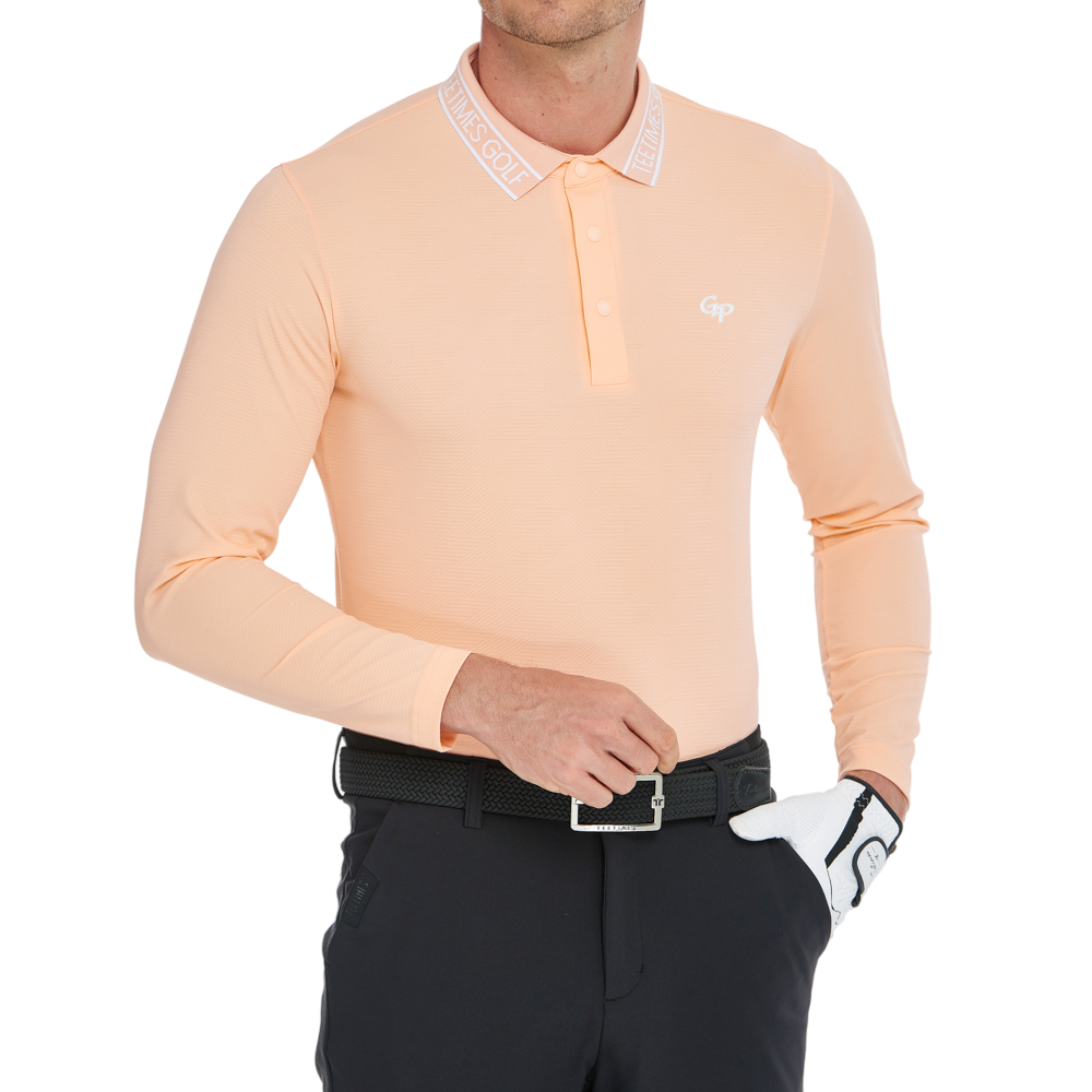 男菱格針織提花長袖(橘)