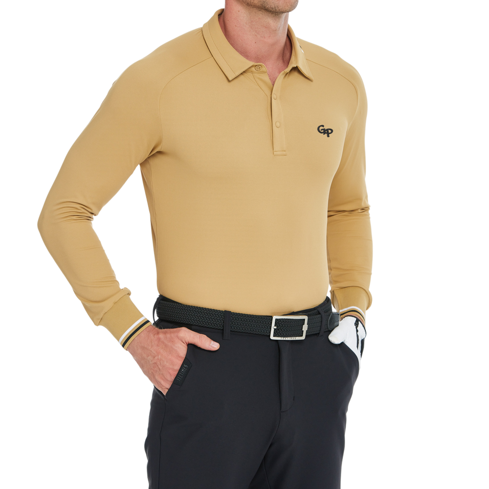 Men's Soft Gloss Long-Sleeved Collared Top (Tao Huang)