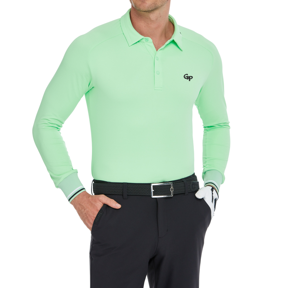 男柔光翻領長袖(果綠)