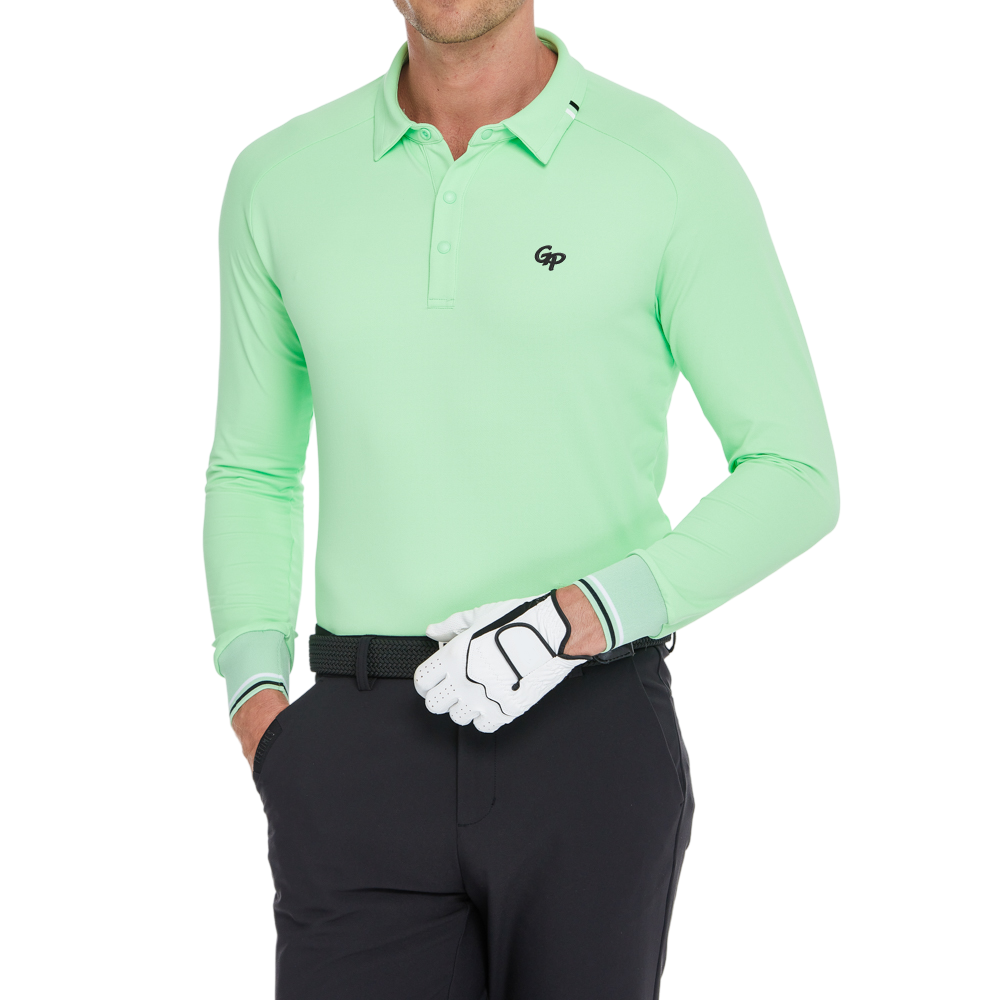 Men's Soft-Light Lapel Long-Sleeve Top (Lily Green)