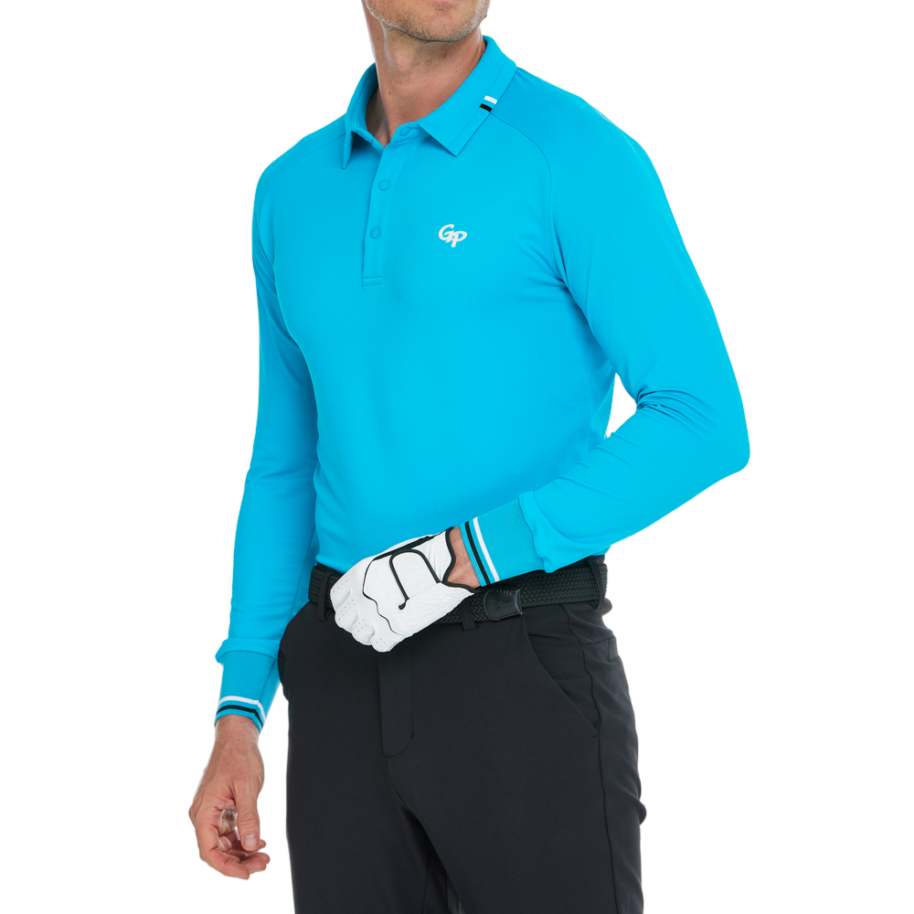 Men's Soft-Light Lapel Long-Sleeve Top (Turquoise Blue)