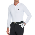 メンズ ソフトグロス 長袖 襟付きトップス (ホワイト)