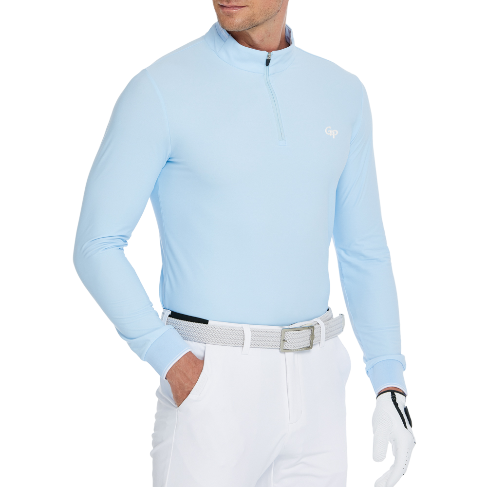 Men's matte brushed stretch fabric stand collar long-sleeved shirt (cashmere blue)
