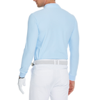 メンズ マット起毛ストレッチ生地 スタンドカラー 長袖シャツ（カシミアブルー）