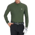 メンズ マット起毛 伸縮性生地 スタンドカラー 長袖シャツ (アーミーグリーン)