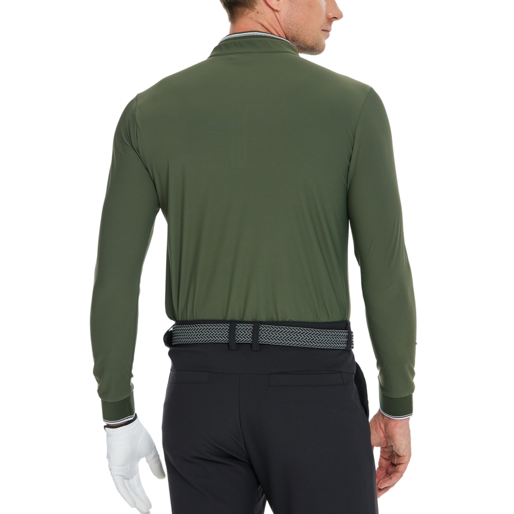 Men's Matte Brushed Elastic Fabric Stand Collar Long-Sleeve (Army Green)