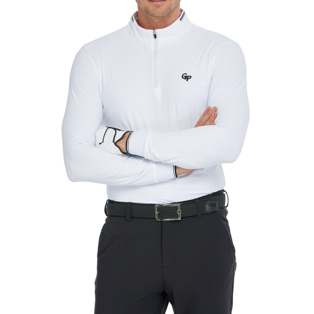 Men's Matte Brushed Elastic Fabric Stand Collar Long Sleeve (White)
