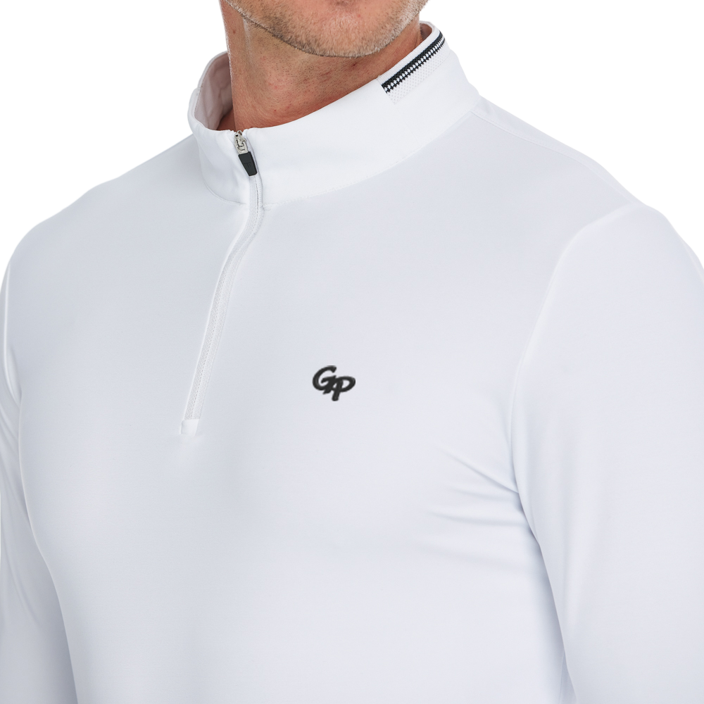 Men's Matte Brushed Elastic Fabric Stand Collar Long Sleeve (White)