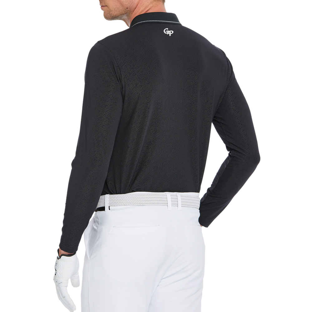 Men's Dark Pattern Jacquard Polo Collar Long Sleeve (Black)