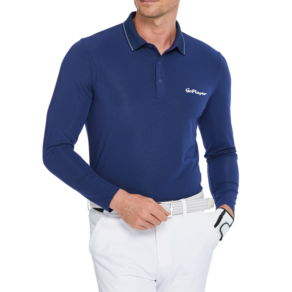 Men's Dark Pattern Jacquard Polo Collar Long Sleeve (Royal Blue)