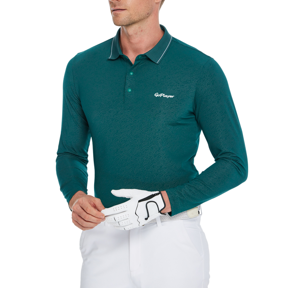 Men's Dark Green Jacquard Polo Collar Long-Sleeve