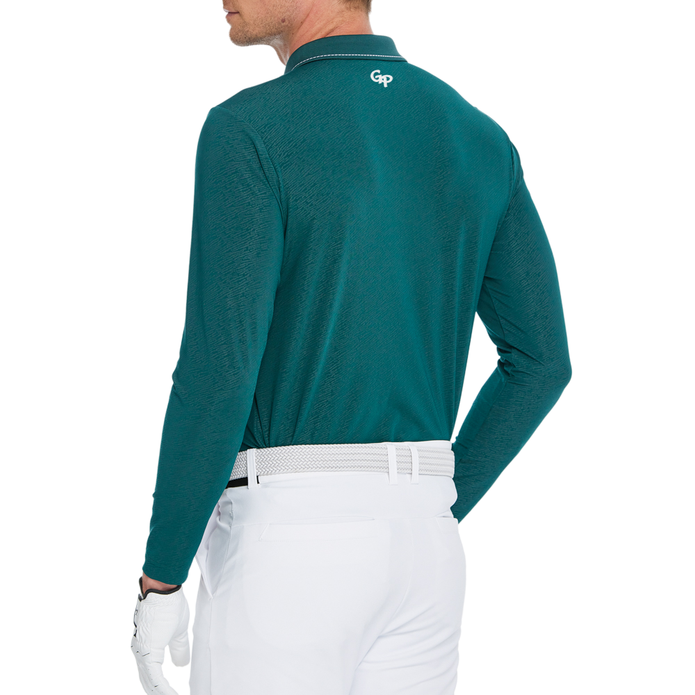 Men's Dark Green Jacquard Polo Collar Long-Sleeve