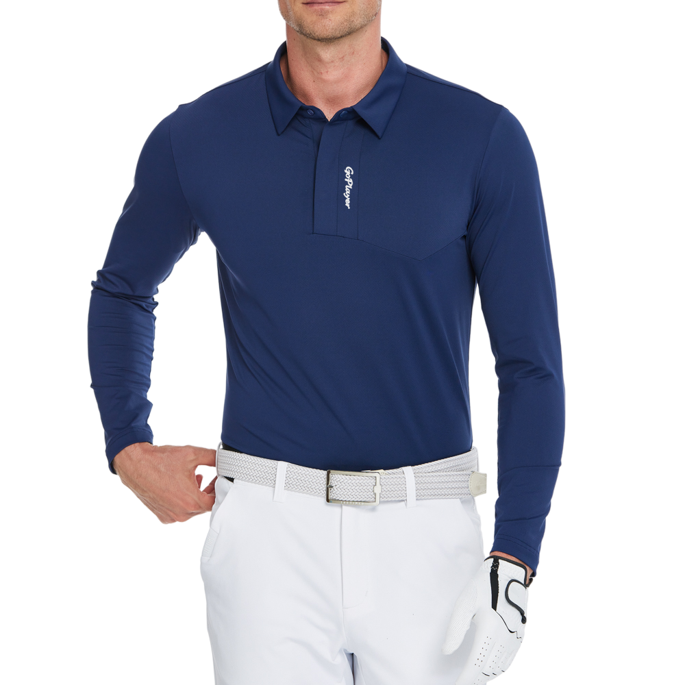 Men's high-density breathable lapel long-sleeved shirt (royal blue)