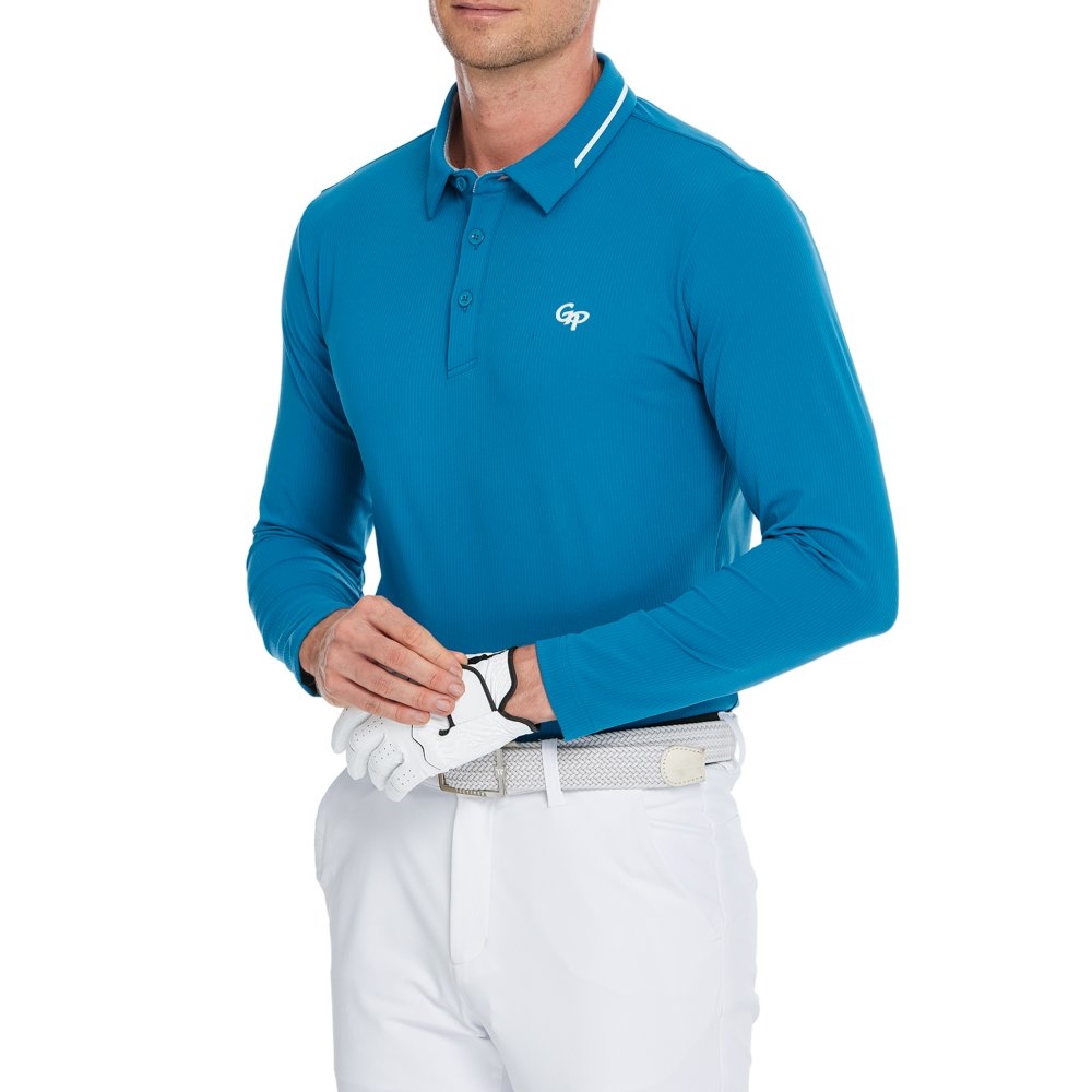 Men's cotton-feel striped long-sleeved shirt with a turn-down collar (dark blue)