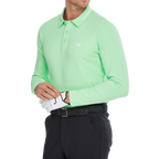 メンズ コットンタッチ ストライプ 長袖シャツ ターンダウンカラー (ライトグリーン)