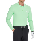 メンズ コットンタッチ ストライプ 長袖シャツ ターンダウンカラー (ライトグリーン)