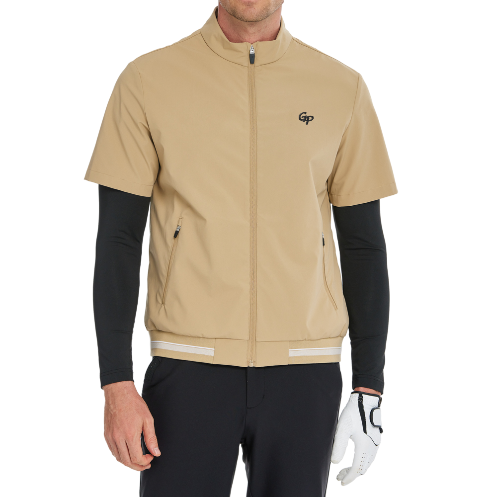 Men's lightweight windproof and water-repellent short-sleeved windbreaker (khaki)