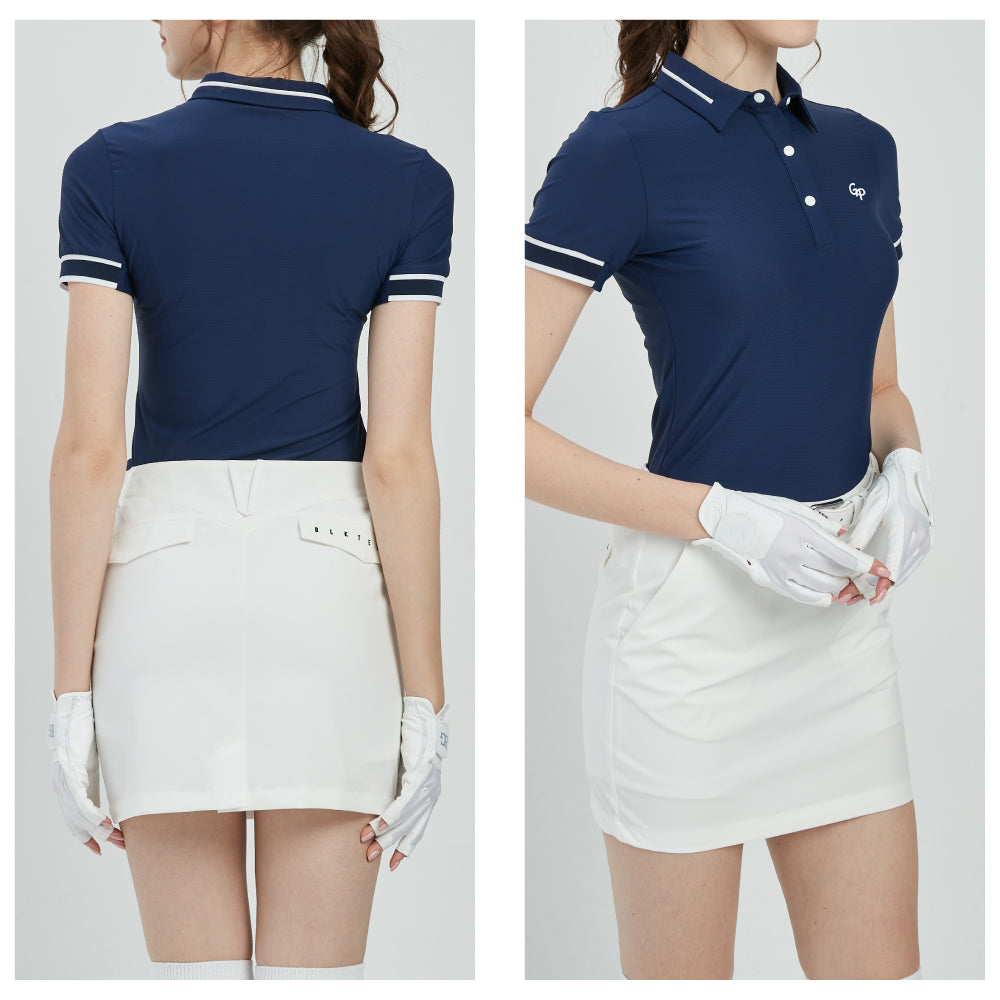 GoPlayer Women's Golf Ultra-Stretch Short-Sleeve Top (Dark Blue)