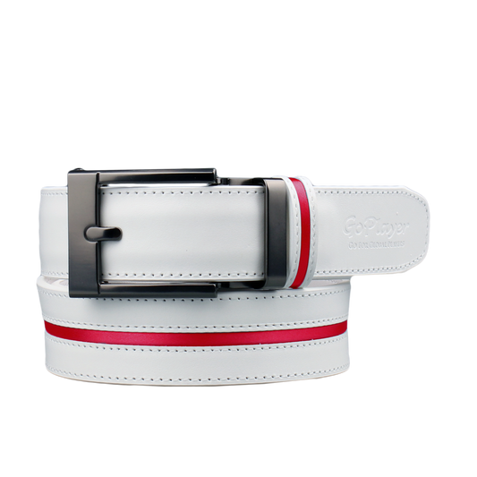GoPlayer Wide Slide Buckle Black Golf Belt (Red Stripe)