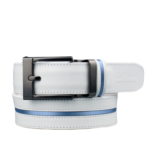 GoPlayer Wide Slide Buckle White Golf Belt (Blue Stripe)